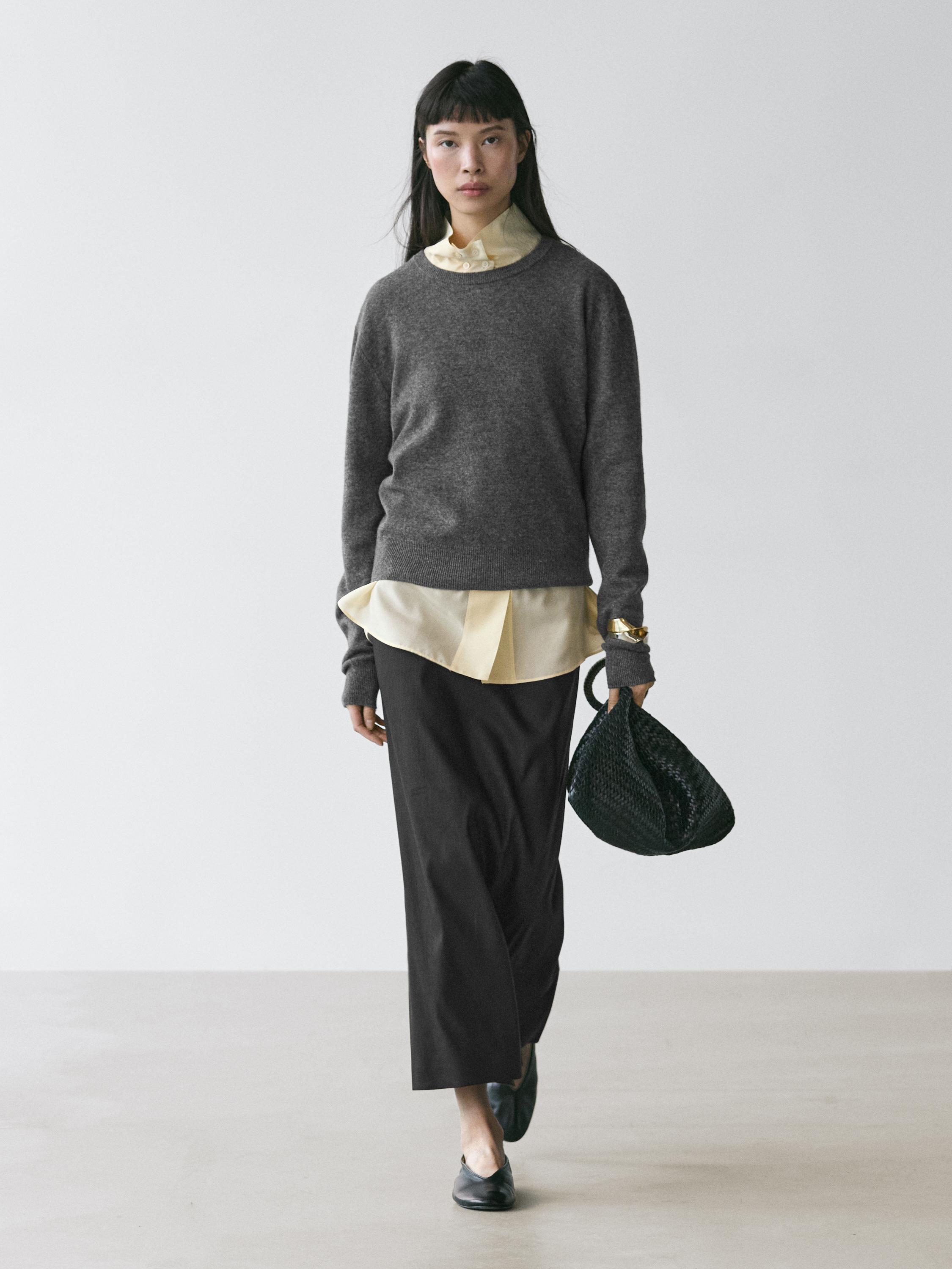 Straight linen blend midi skirt
